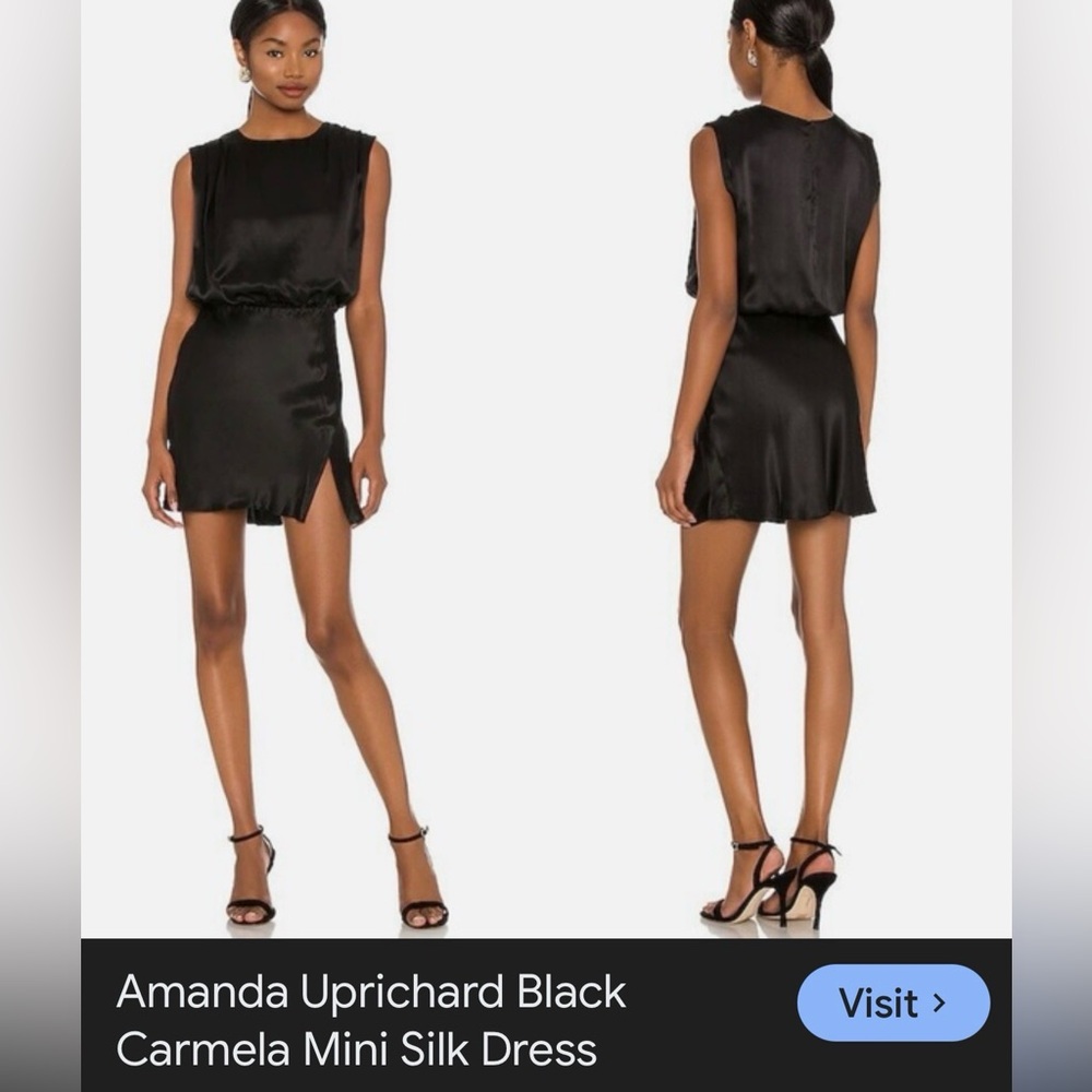 Amanda Uprichard 100% Silk Black Cocktail Evening Dress Minimalist Size M - Picture 3 of 13
